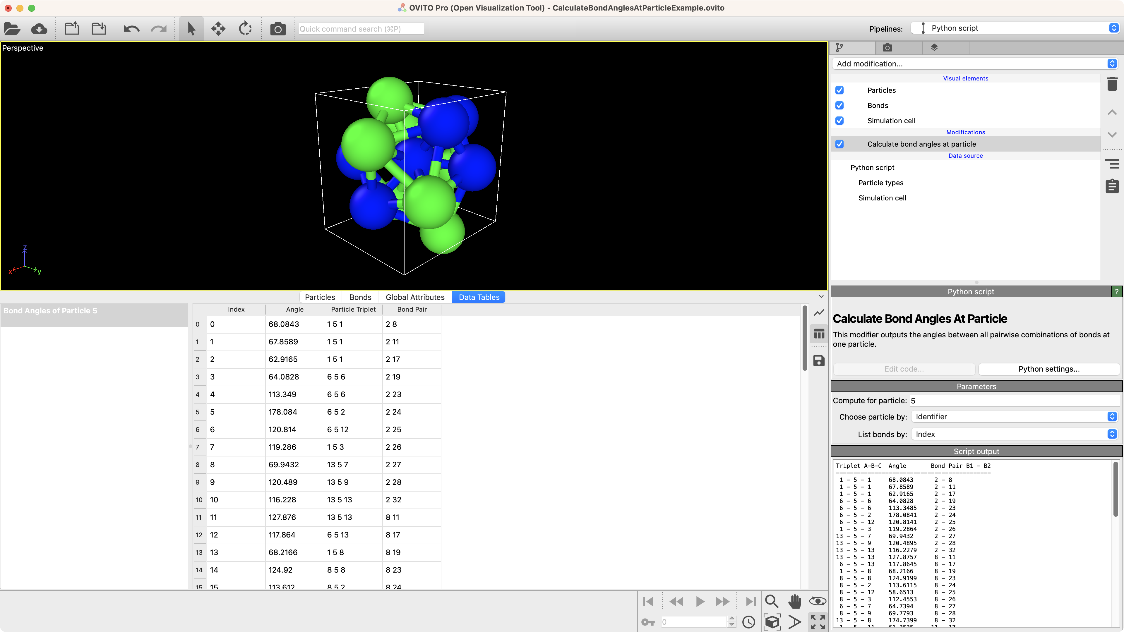 Calculate bond angles at particle
