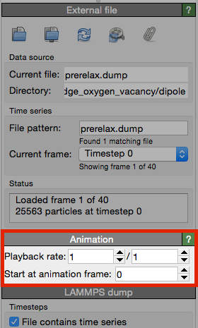 The animation panel of the External File data source.